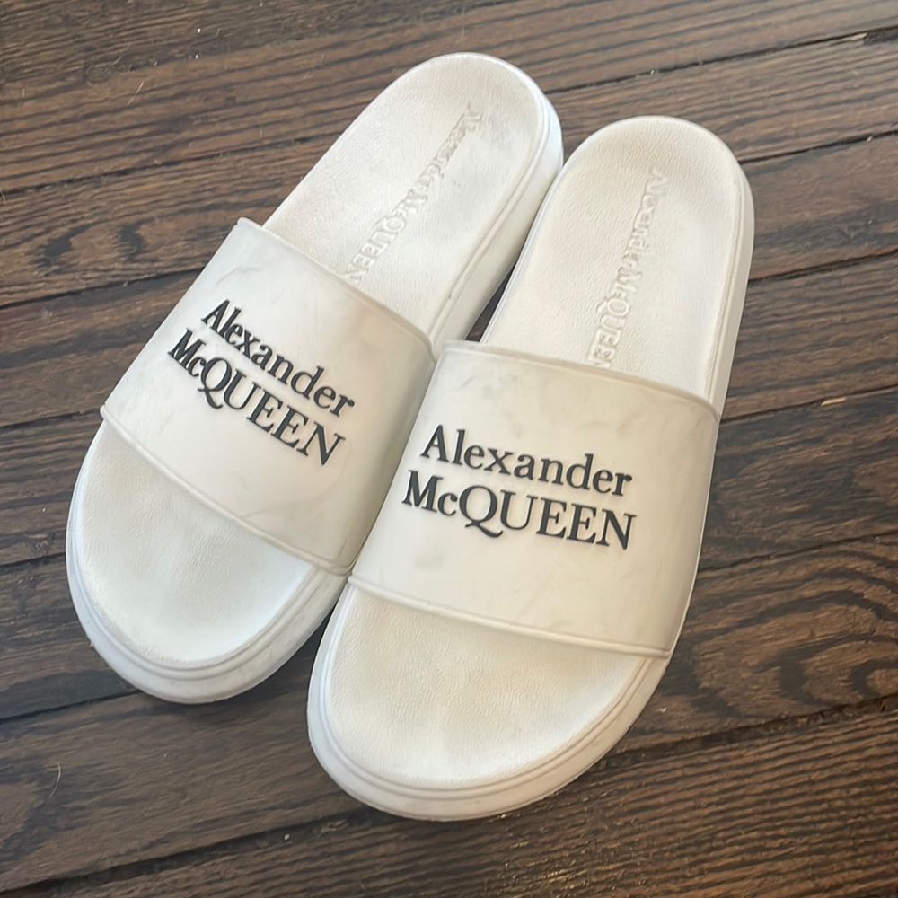 Alexander McQueen White Slide Sandals